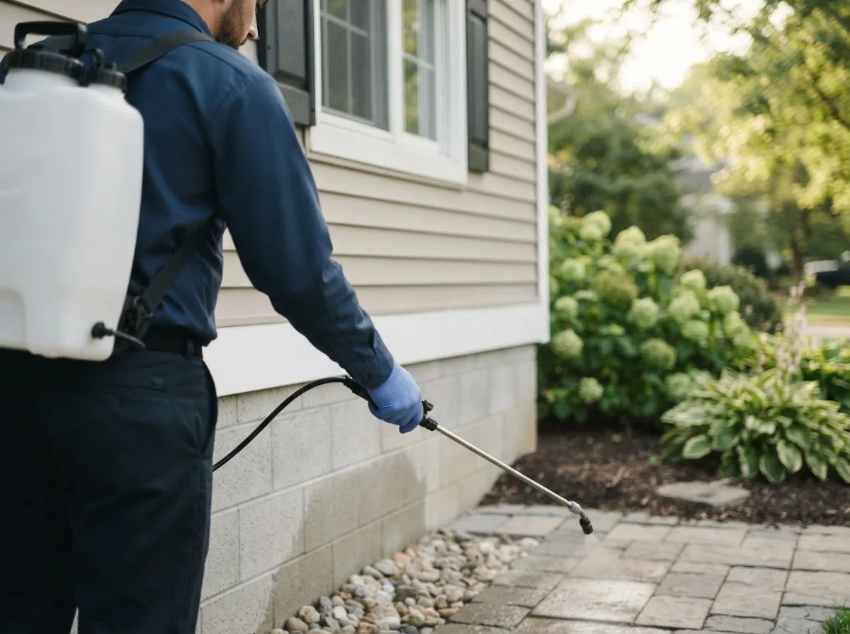 Pest control technician inspecting a home in Lorraine, KS